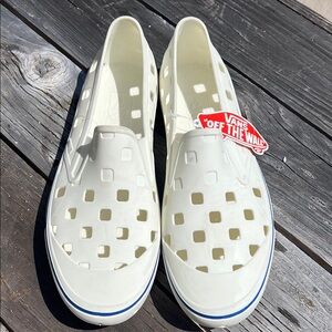 Vans White Sz 13 Slip On Trek Rubber Sneakers with Cut Out Checkerboard Pattern